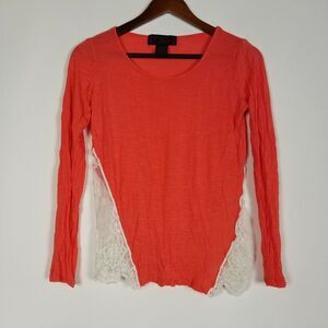 Cowgirl Legend Women's Top Size XL‎ Stretchy Orange and White Lace Cut Out Sides